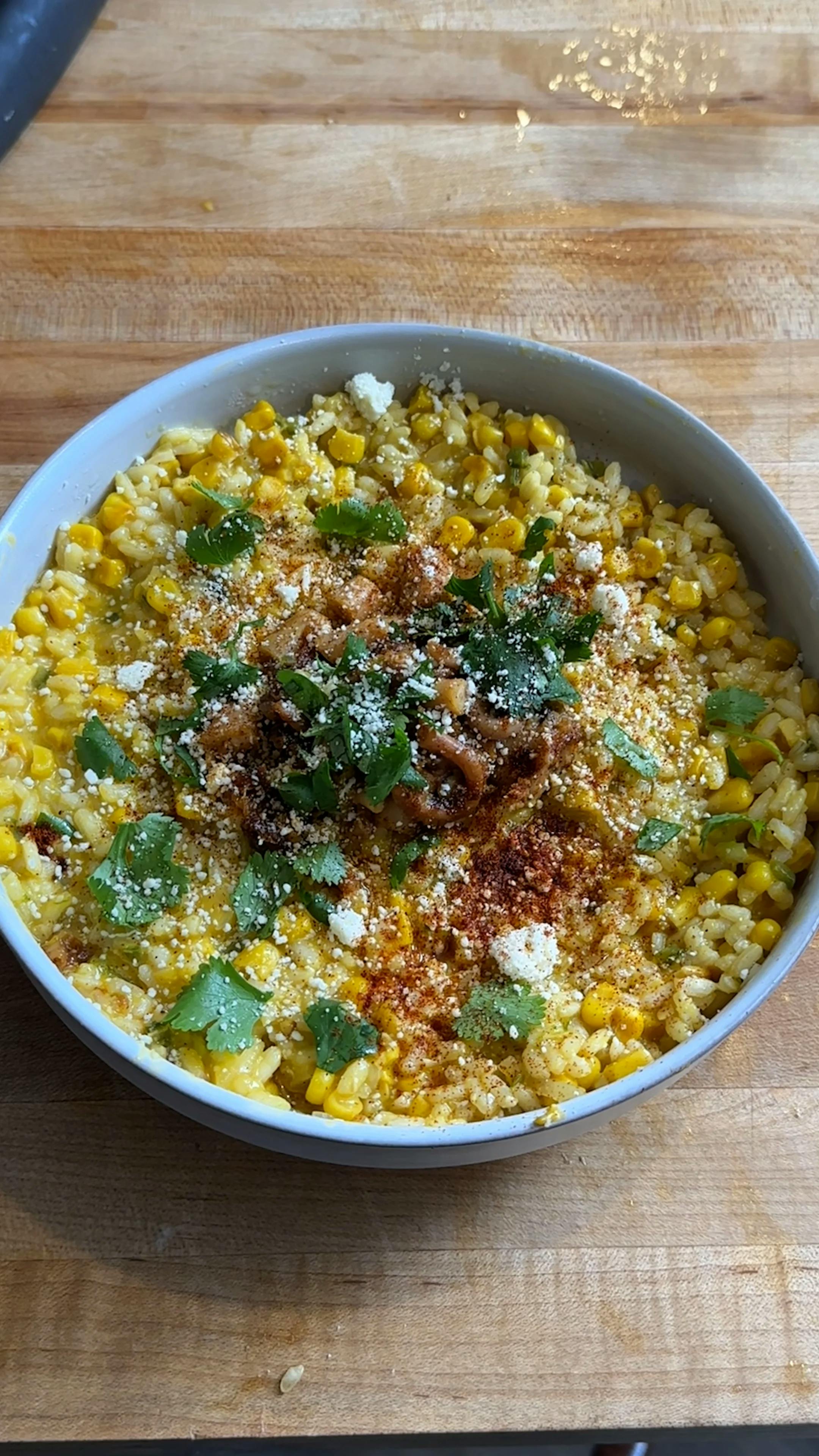 Elote Risotto with Sautéed Octopus